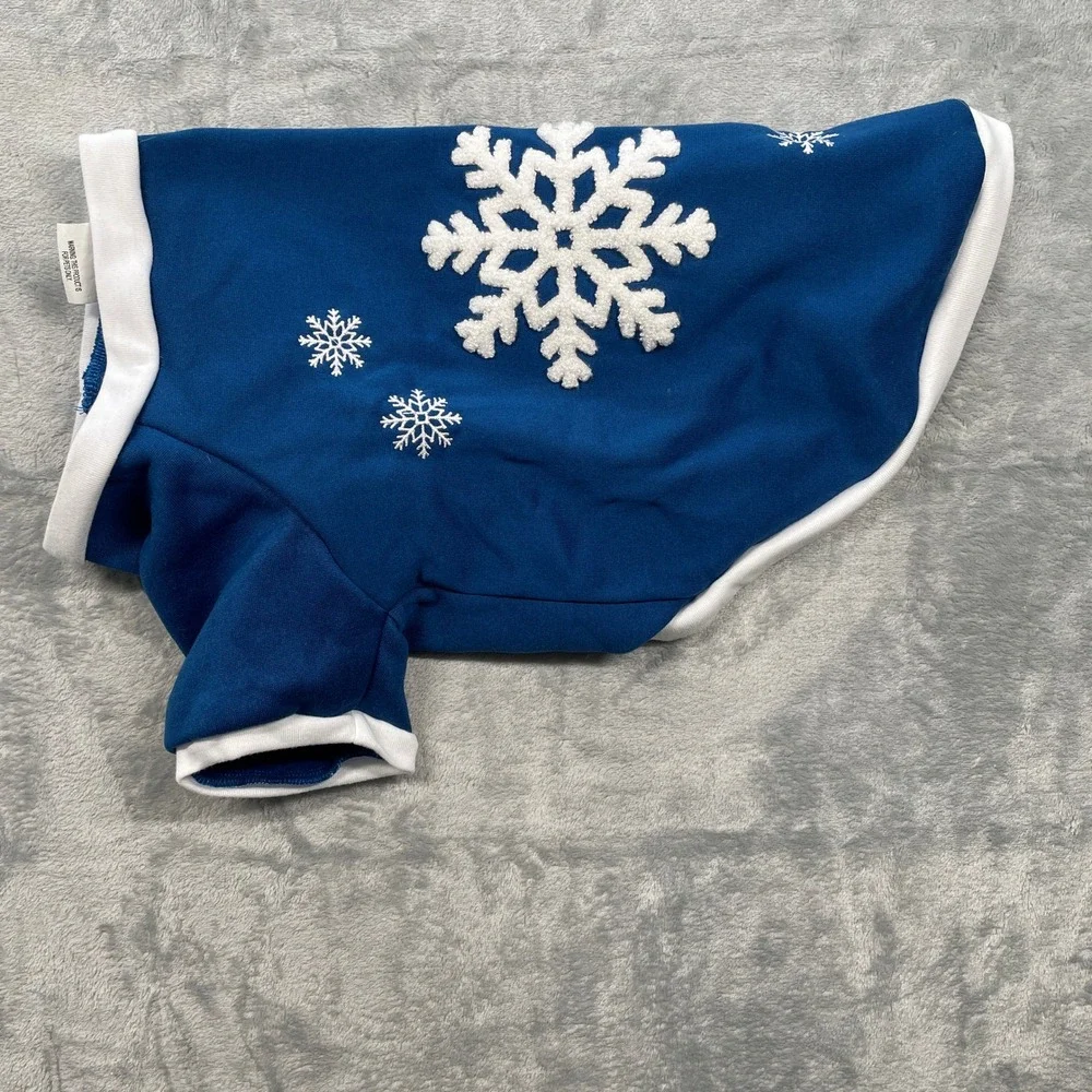 Blue Snowflake Dog Sweatshirt Pet Winter Warm Apparel Size M